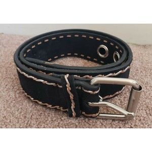 Suede Faux Leather Black Belt Stitch Silver And Tan Women's S/M